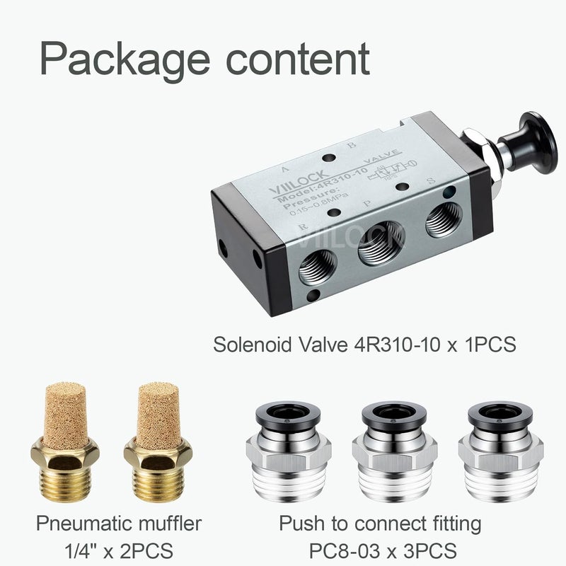 VIILOCK Pneumatic Air Hand Lever Valve, 5 Way 2 Position 3/8”NPT Solenoid Valve Manual Control Direct Driving Type Push-Pull 4R310-10 - Image 5
